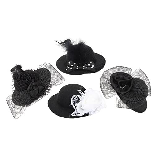 GALPADA 4 Stück Miniatur Puppenhüte aus Leichtem Stoff Detailreiche DIY Accessoires für Teeparty Vielseitige Mini Hüte in Schwarz für Basteln und Puppenkleidung von GALPADA