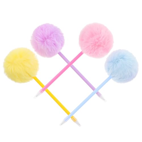 GALPADA 4 Stück Pom Pom Stifte Flauschige Kugelschreiber mit Kreativem Design für Schule und Büro für Notizen Bastelarbeiten und Geschenkideen Rosa Blau Gelb und von GALPADA