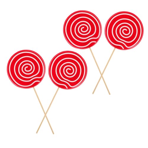 GALPADA 4 Stück Simulationslutscherspielzeug Lutscher Weihnachtsschmuck gefälschte Lutscher-Süßigkeiten groß Sauger dekorative Lollipop-Fotorequisite Lollipop-Simulationsmodell hölzern rot von GALPADA
