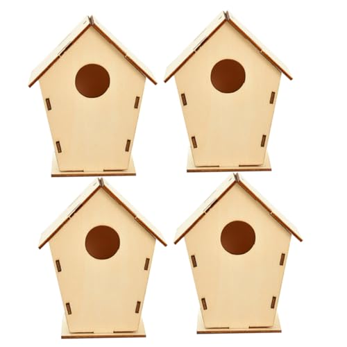 GALPADA 4 Stück Teiliges DIY Holzhaus zum Bemalen Natürliche Leichte Weihnachtsdekoration für Baum Party Einfach zu Montierende Handbemalbare Weihnachtsbaum Anhänger aus Glattem Naturholz von GALPADA