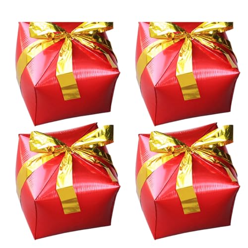 GALPADA 4 Stück Teiliges Rotes Aluminium-folienballon Geschenkbox und Buntem Band Quadratische Ballons für Partydekoration Weihnachten Jubiläum Hochzeiten und Festliche von GALPADA