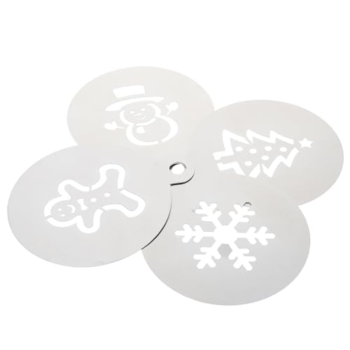 GALPADA 4 Stück Teiliges Weihnachts Schablonen aus Silber für Kuchen und Kaffeedeckoration Kreative Muster Lebkuchenmann Schneeflocke Schneemann Weihnachtsbaum für Backen Dessert und von GALPADA