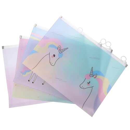 GALPADA 4 Stück Wasserdichte Dokumententaschen mit Reißverschluss Multifunktionale Aufbewahrungstaschen für Bürobedarf und Reisen Kreative Einhorn Designs von GALPADA