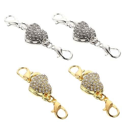 GALPADA 4Stücke Teiliges Schmuckschließe Herzform mit Strass Erweiterung für Armbänder Silberne und Goldene Dekorationsketten für DIY Schmuckherstellung von GALPADA