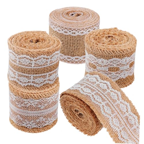 GALPADA 5 Rollen Juteband mit Spitze Dekoratives Geschenkband für Verpackung Hochzeit Weihnachten Basteln Rustikal Natürliche Sackleinen Stoffbänder Vielseitig und Robust GALPADA 5 Rollen Juteband mit Spitze Dekoratives Geschenkband für Verpackung Hochzeit Weihnachten Basteln Rustikal Natürliche Sackleinen Stoffbänder Vielseitig und Robust von GALPADA
