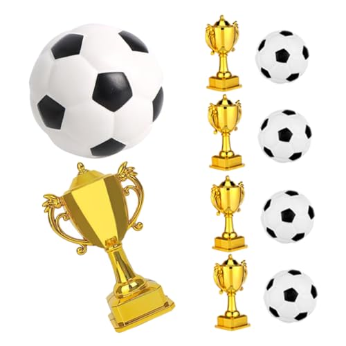 GALPADA 5 Sätze Plastik Fußball und Pokal Deko für Kindergeburtstage Sportliche Party und Tischdekorationen mit Eleganten Goldenen Pokalen von GALPADA