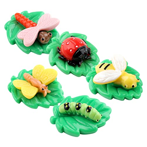 GALPADA 5 Stück Blatttier -Ornamente winzige Figuren Mini zum Basteln Reiz Mini -Insektenzahlen Scrapbooking Charms Tierzauber für das Handwerk Kunstharzverzierungen mit Flacher Rückseite von GALPADA
