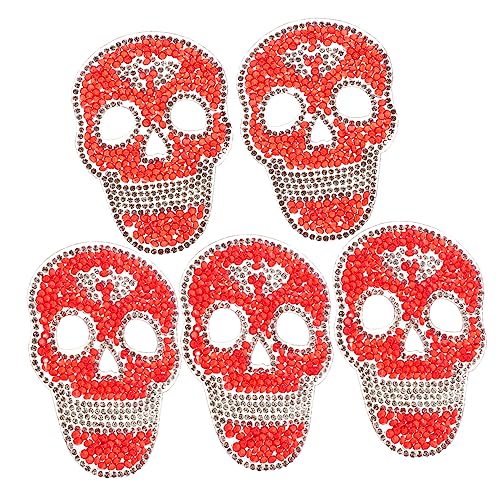 GALPADA 5 Stück Schädeldekorationszubehör Hutflecken Gestickte Aufnäher Auf Der Rückseite Patches Reparieren Stoffreparaturflicken Flicken Nähen Halloween-applikation Hotfix Jacke Rot Harz von GALPADA