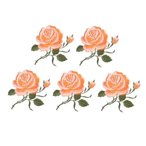 GALPADA 5 Stück Teiliges Bestickte Rosen applikationen in Orange Bügel Nähpatches für Kleidung Langlebige Stoffflicken zur Reparatur und Dekoration Shirts Taschen Pullovern Geeignet für von GALPADA