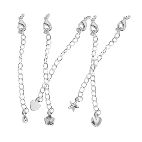 GALPADA 5 Stück Teiliges Silberfarbene Karabinerverschluss Verlängerungsketten für Halsketten Armbänder Fußkettchen mit Tropfen Herz Stern Anhänger DIY Schmuck Zubehör von GALPADA