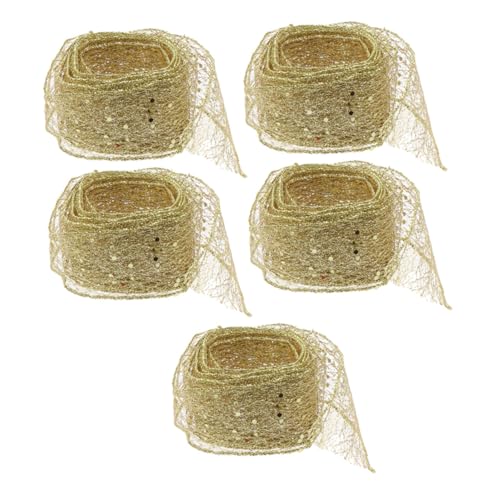 GALPADA 5 Stück Teiliges Weihnachts Dekoband pro Goldfarbenes Funkelndes Mesh Schleifenband zum Basteln Geschenkverpackung Weihnachtsbaum Deko Vielseitig Einsetzbar von GALPADA