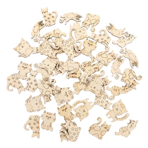 GALPADA 50 Stück Holzscheiben Katzenform zum Bemalen für DIY Scrapbooking Holzteile ohne Lack Kindgerechte Holzfiguren für Kreative Malprojekte und Handgefertigte Dekorationen von GALPADA
