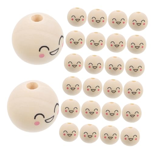 GALPADA 50 Stück Smile Face Holzperlen Runde Holzkugeln für DIY Schmuckherstellung Bastelperlen Handgefertigte Holzperlen für Armbänder Halsketten Kreative Schmuckideen von GALPADA