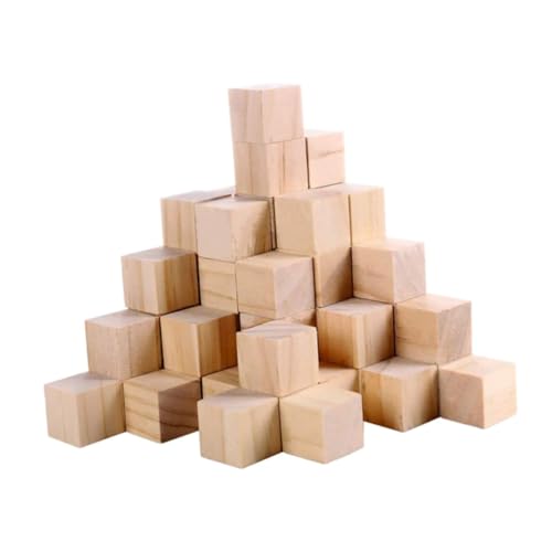 GALPADA 50 Stück Teiliges Quadratische Holzwürfel aus Naturbelassenem Holz Glatte Oberfläche Sichere und Langlebige Bauklötze für Basteln und Lernen von GALPADA