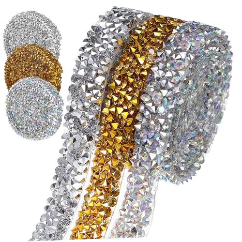 GALPADA 6 Rollen Selbstklebendes Strassband Resin Ribbons Glänzend Pailletten Dekoband für DIY Basteln Schmuckdekoration Gold Silber Ab Farben von GALPADA