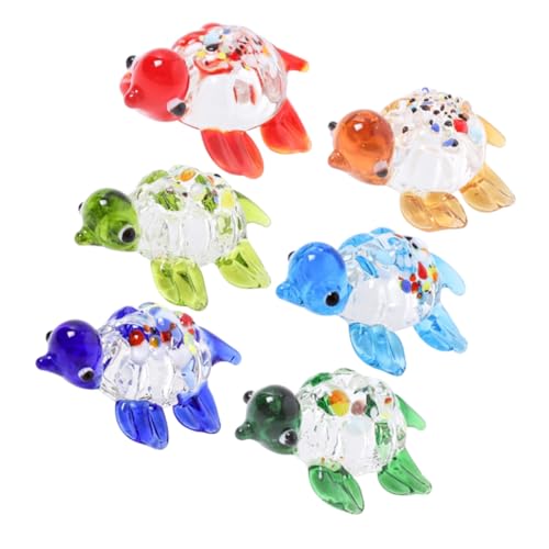GALPADA 6 Stück Farbenfrohe Schildkrötenfiguren Aus Glas Miniatur Tierdekoration Handgefertigte Schildkrötenskulpturen Für Schreibtisch Attraktives Deko Accessoire Für Und von GALPADA