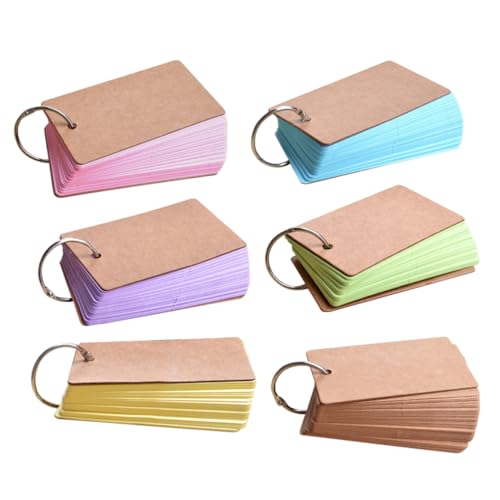 GALPADA 6 Stück Farbige Notizkarten mit Binder Ring Praktische Lernkarten für Schule Büro und Zuhause Wiederverwendbare DIY Freundliche Karteikarten Blau Grün Gelb und Kraftpapier von GALPADA