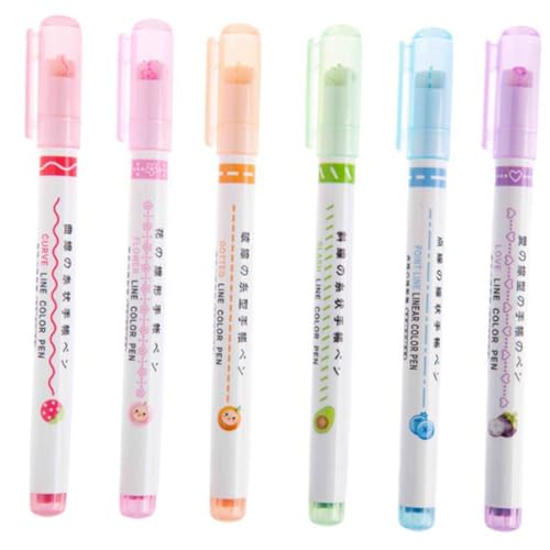 GALPADA 6 Stück Handgezeichnete Textmarker Stifte mit Schnell Trocknender für Notizen Journaling und Zeichnen Bunte Marker für Schüler und Studenten von GALPADA