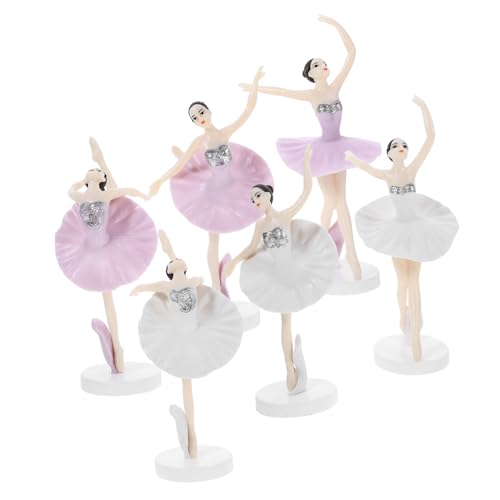 GALPADA 6 Stück Teiliges Ballerina Mädchen Tortendeko aus Kunststoff mit Sockel Wiederverwendbare Geburtstagsdeko Weiß Stabile Cake Ornaments für Mädchenparty und Geburtstagstorte von GALPADA