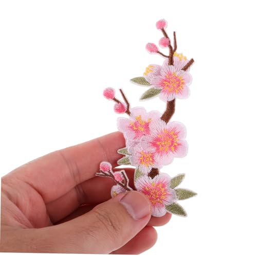 GALPADA 6 Stück Teiliges Bestickte Blüten Applikationen mit Kleberückseite Pinke Pflaumenblüten Stoffpatches zum Aufbügeln und Aufnähen für Kleidung Taschen Hüte DIY Reparatur und von GALPADA