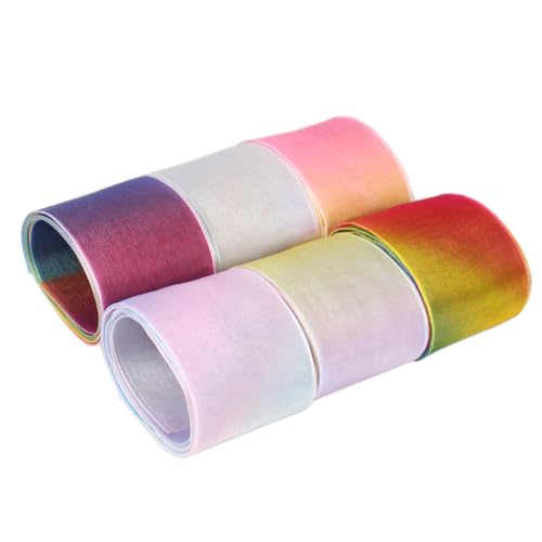 GALPADA 6 Stück Teiliges Chiffonband Breit DIY Regenbogen Schleifenband mit Farbverlauf Glattes Material für Haaraccessoires Geschenkverpackung Festival und Partydeko von GALPADA