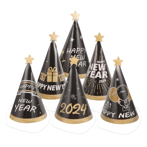 GALPADA 6 Stück Teiliges Neujahrs Papiertüten Schwarz Gold Silber Kegelhüte mit Elastischem Band für Silvester Party Leichte Reißfeste Partyhüte als Fotorequisite und GALPADA 6 Stück Teiliges Neujahrs Papiertüten Schwarz Gold Silber Kegelhüte mit Elastischem Band für Silvester Party Leichte Reißfeste Partyhüte als Fotorequisite und von GALPADA