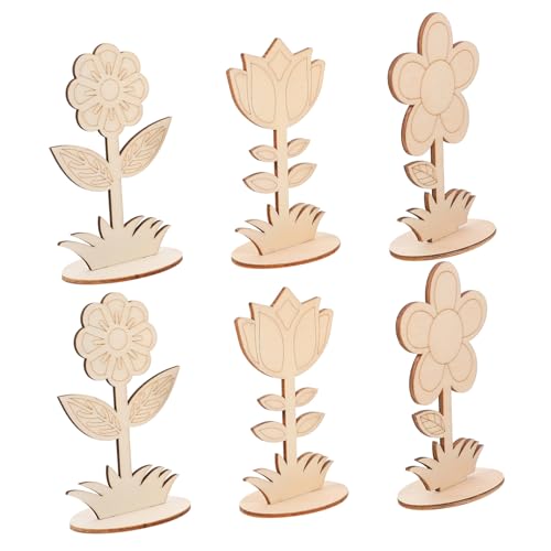 GALPADA 6 Stück Unlackierte Holzblumen Teiliges Unfertige DIY Holzblumen Blumenornamente Leicht Bemalbare Bastelideen für Kreative Frühpädagogik Tischdekoration Hochzeit von GALPADA