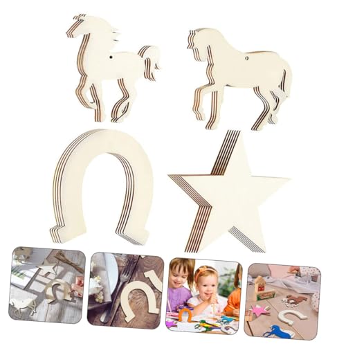 GALPADA 72 Stück Teiliges DIY Holzanhänger mit Pferd Stern und Hufeisenformen Naturbelassene Holzscheiben Verarbeitung für Kreative Graffiti und Bastelprojekte Dekorative Holzchips von GALPADA