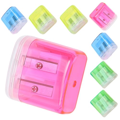GALPADA 8 Stück Teiliges Transparenter Bleistiftspitzer Handbetriebene Doppelte Anspitzer für Schüler Gelb Grün Blau und Rosa für Schule und Büro Sicher und Komfortabel Anwendung von GALPADA