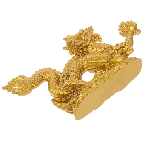 GALPADA Chinesische Drachenfigur aus Harz Mittlere Goldfarben Stabile Feng Shui tischdekoration für Zuhause und Büro Glückssymbol mit Glatter Oberfläche als für Besondere Anlässe von GALPADA