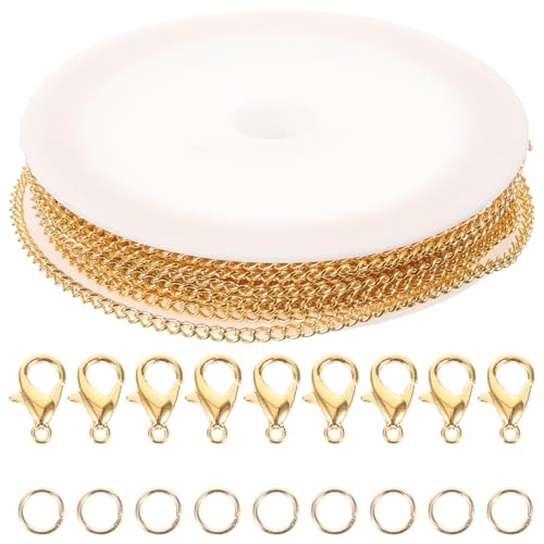 GALPADA DIY Schmuckkette Set Goldfarbene Metallkette mit Karabinerverschlüssen und Sprungringen Langlebige Schmuckkette zum Basteln von Halsketten Armbändern und Anhängern Vielseitig und von GALPADA