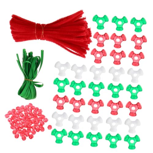 GALPADA DIY Weihnachtsdekoration Bunte Perlen Rote Eckenperlen Rote Chenilledraht Grünes Satinband für Kreative Christbaumschmuck Bastelmaterialien von GALPADA