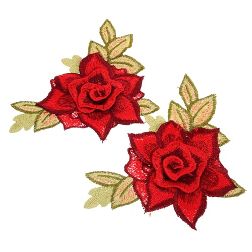 GALPADA Dekorative Blumenstoff Patches Selbstklebende Stickerei Aufnäher für Kleidung zum Reparieren und Verzieren von Textilien Rot von GALPADA