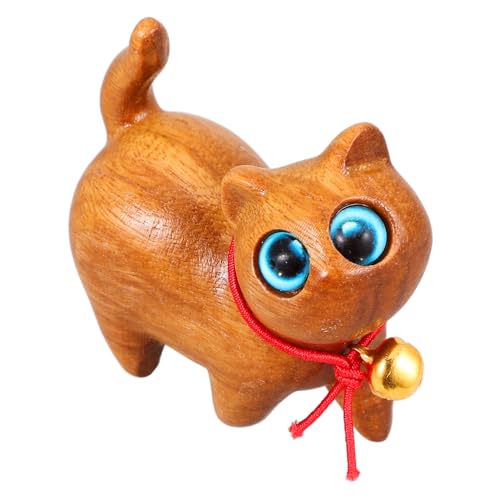 GALPADA Einzigartige Holzfigur Katze Handgeschnitzte Dekoration Natürlichem Material Für Schreibtisch Und Miniatur Katzenstatue Grünem Sandelholz von GALPADA