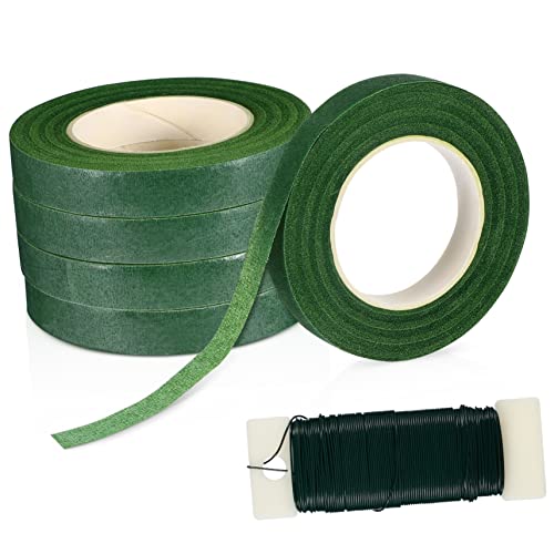 GALPADA Floristendraht und Floristenband Set Tiefgrünes Klebeband und Grüner Draht Flexibler Basteldraht für Blumenarrangements DIY Blumenstrauß Zubehör für Floristen und Bastler von GALPADA
