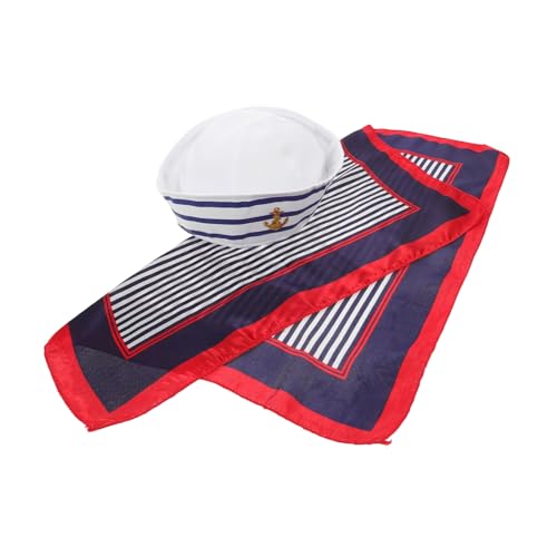 GALPADA Gestreifte Kapitänsmütze und Schal Verstellbare Polyester Matrosen Kostüm Accessoires Leichtes Cosplay Party Outfit für Erwachsene als Foto Requisite und GALPADA Gestreifte Kapitänsmütze und Schal Verstellbare Polyester Matrosen Kostüm Accessoires Leichtes Cosplay Party Outfit für Erwachsene als Foto Requisite und von GALPADA