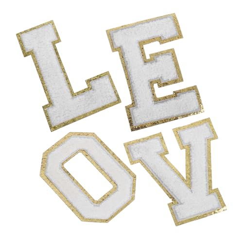 GALPADA Glitzernde Chenille Buchstaben Patches Weiß Goldrand zum Aufbügeln Liebe Applikationen für Jacken Rucksäcke DIY Modische Langlebige Polyester Buchstabenaufnäher für Kleidung und GALPADA Glitzernde Chenille Buchstaben Patches Weiß Goldrand zum Aufbügeln Liebe Applikationen für Jacken Rucksäcke DIY Modische Langlebige Polyester Buchstabenaufnäher für Kleidung und von GALPADA