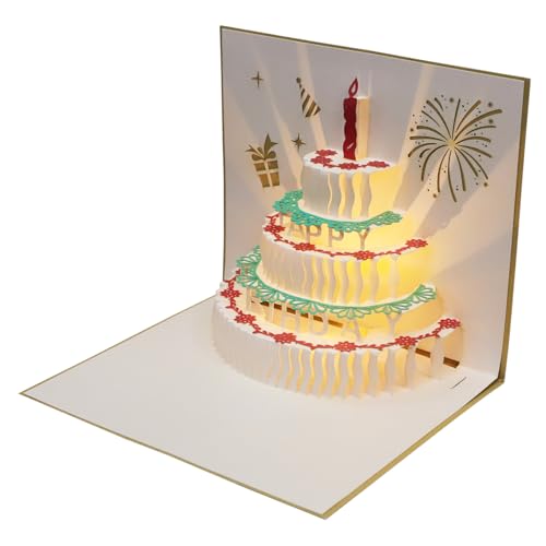 GALPADA Musikalische Geburtstagskarte mit Licht und Kuchen Design Handgefertigte Grußkarte aus Papier für Freunde und Familie Kreative Klappkarte als Besondere Geburtstagsüberraschung von GALPADA