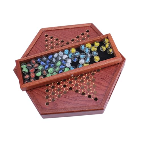 GALPADA Traditionelles Chinesisches Halma Spiel aus Natürlichem Holz mit Sechseckigem Brett und Schublade zur Aufbewahrung von Bunten Glasperlen Strategisches Familienspiel für Erwachsene von GALPADA
