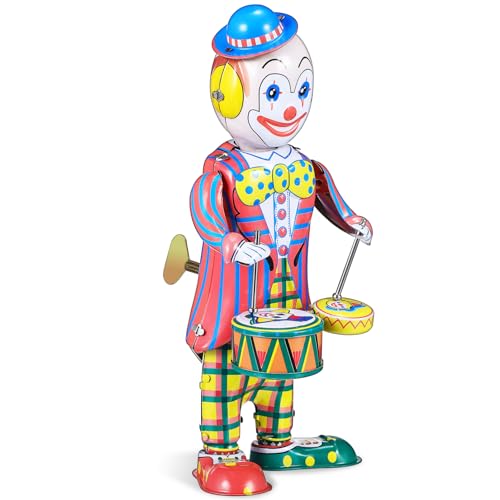 GALPADA Vintage Clown Schlagzeuger Figur Retro Aufziehspielzeug als Tischdekoration Robuste Eisenkonstruktion Bunte Farben für Dekoration für Partys und Themenlokale von GALPADA