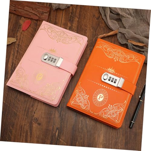 GALPADA Vintage Stil Notizbuch mit Zahlenschloss PU Cover Tagebuch Code Lock Journal Orange Blanko für Unterwegs Sicherer Schutz und Freunde von GALPADA