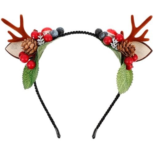 GALPADA Weihnachtsgeweih-Stirnband Hirschgeweih-Blumen-Beeren-Kopfbedeckung Weihnachts-Stirnbänder Für Mädchen Und Erwachsene von GALPADA