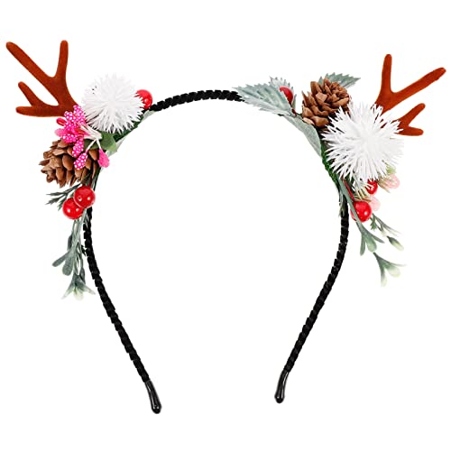 GALPADA Weihnachtsgeweih-Stirnband Hirschgeweih-Blumen-Beeren-Kopfbedeckung Weihnachts-Stirnbänder Für Mädchen Und Erwachsene von GALPADA