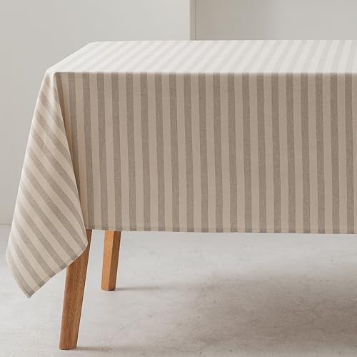 GAMUSI Quadratische Tischdecke mit Streifen, hellgrau, wasserdicht, Gefühl von 100 % Baumwolle, waschbar, innen und außen, 140 x 140 cm von GAMUSI