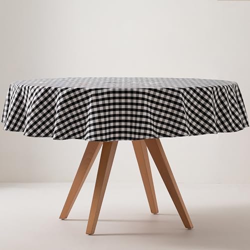 GAMUSI Runde, quadratische, fleckenabweisende Vichy-Tischdecke, Baumwolle, Stoffgefühl, 160 x 160 cm, Farbe Schwarz von GAMUSI