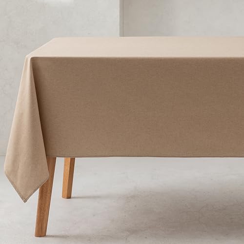 GAMUSI Tischdecke aus Bio-Baumwolle, einfarbig, wasserdicht, schmutzabweisend, rechteckig, Beige, 140 x 140 cm von GAMUSI