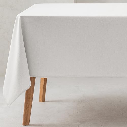 GAMUSI Tischdecke, einfarbig, Bio-Baumwolle, wasserdicht, schmutzabweisend, rechteckig, Weiß, 140 x 180 cm von GAMUSI