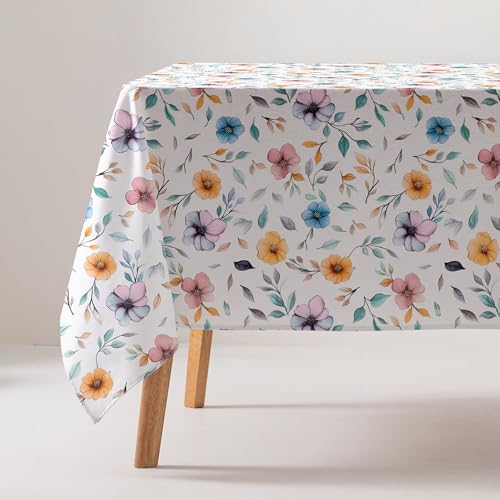 GAMUSI Tischdecke, schmutzabweisend, Baumwolle, Blumenmuster, quadratisch, Stoff, 160 x 160 cm, Beige von GAMUSI