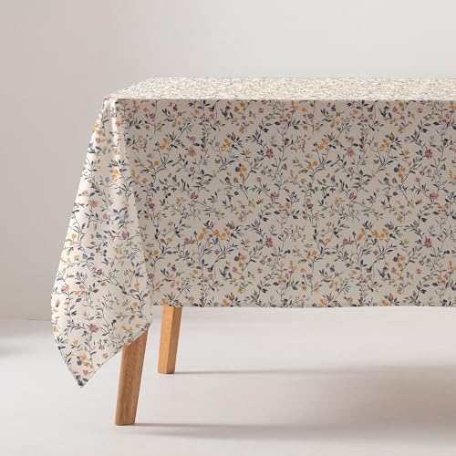GAMUSI Tischdecke, schmutzabweisend, Baumwolle, Blumenmuster, rechteckig, 160 x 200 cm, Beige von GAMUSI