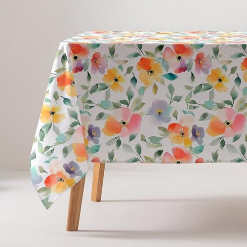 GAMUSI Tischdecke, schmutzabweisend, Baumwolle, Blumenmuster, rechteckig, 160 x 240 cm, Beige von GAMUSI